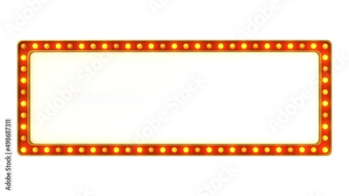 Red marquee light board sign retro on white background. 3d rendering