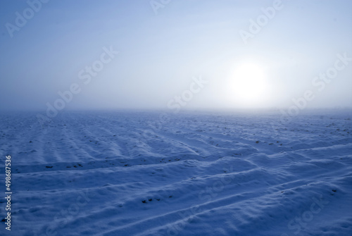 field of earth under snow in winter