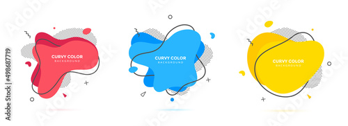 Modern liquid irregular amoeba blob shape abstract elements graphic flat style design fluid vector illustration set banner simple shape template for presentation, flyer, isolated on white background