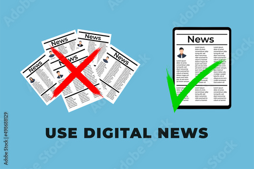 Use the digital news concept with a tab showing the news. Canceling or boycotting the newspaper. Choosing online news with a tab. Cancel and correct icons with a hand-drawn brush effect.