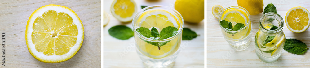 collection of fresh lemon drink. healthy food. collection of fresh lemon drink. healthy food.
