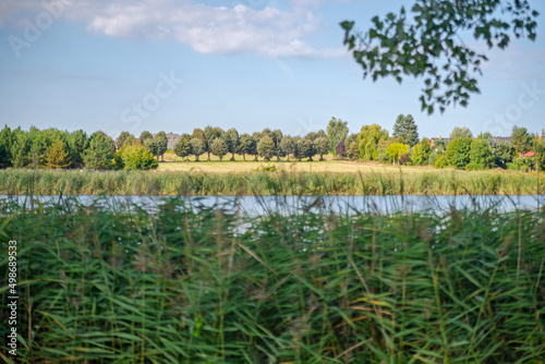 Obraz na płótnie Landscape , nature. Water, lake, pond. Beautiful weather. Trees and bushes. w salonie