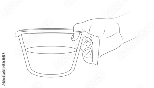 Measuring cup in hand sketch illustration.