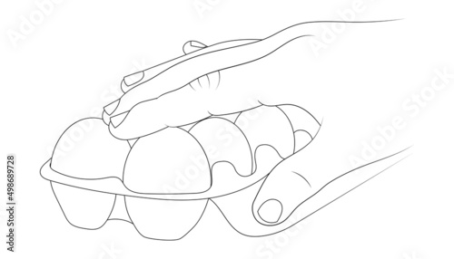 Hand takes an egg from the package sketch illustration.