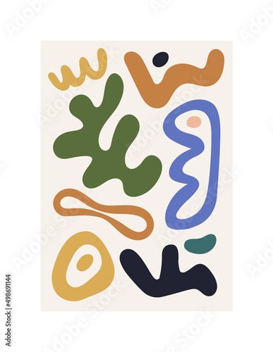 Modern wall art with abstract shapes, random minimal matisse elements. Contem...