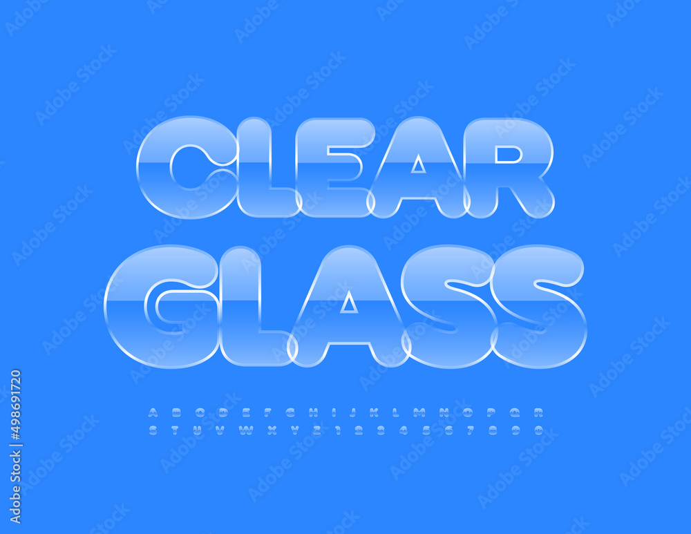 Vector Clear Glass Alphabet set. Transparent texture Font. Shiny crystal Letters and Numbers Vector Clear Glass Alphabet set. Transparent texture Font. Shiny crystal Letters and Numbers