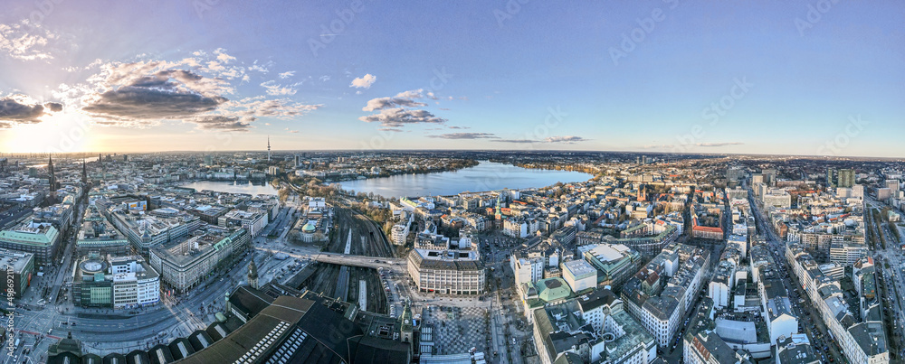 Hamburg sunset phase from top of the downtown city shape Hamburg sunset phase from top of the downtown city shape