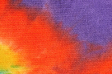 Abstract tie dye multicolor fabric cloth Boho pattern texture for background or groovy wedding card, sale flyer, 60s, 70s poster, kid tie-dye diy backdrop. Modern Watercolor Wet Brush Fabrics Art