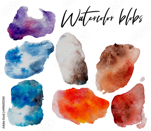 Watercolor abstract simple blobs clipart  different watercolor spots  earth colors  bright orange   violet  brown  grey  natural blobs