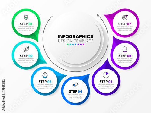 Infographic template with icons and 7 options or steps. Circle