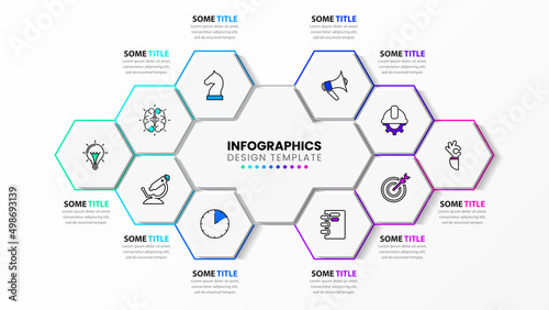Infographic template with icons and 10 options or steps. Hexagon
