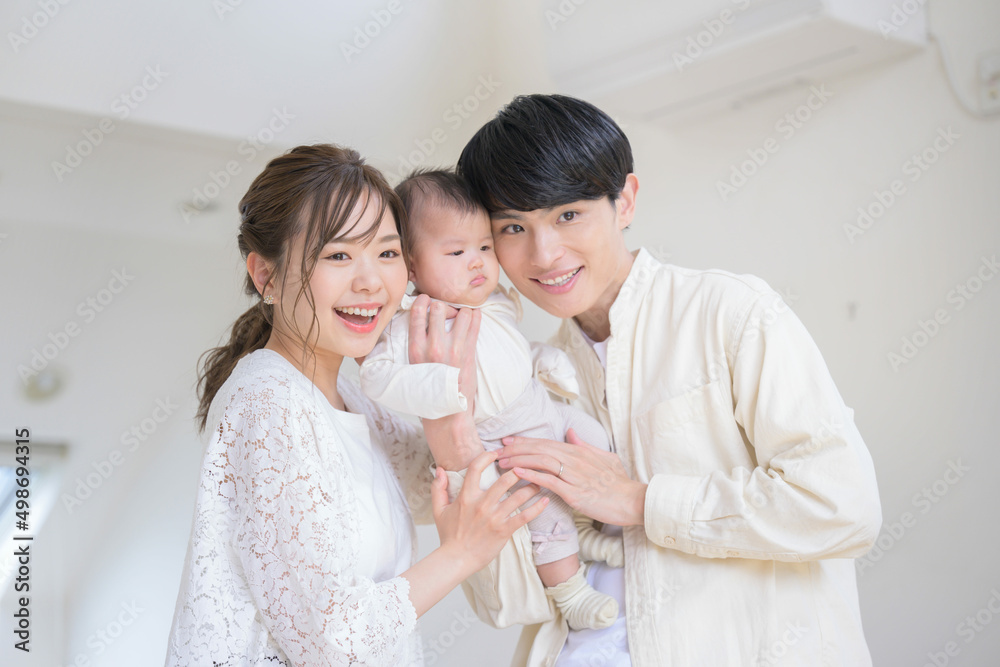 Family portraits in a house that looks like new. Family portraits in a house that looks like new.