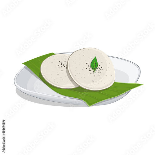 Vector illustration fo Idly food vector illustration with Green banana leaf