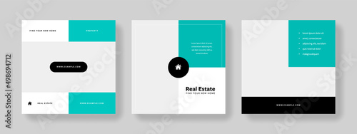 Minimal teal social media for instagram and facebook, clean editable business web banners, square templates for company promo	