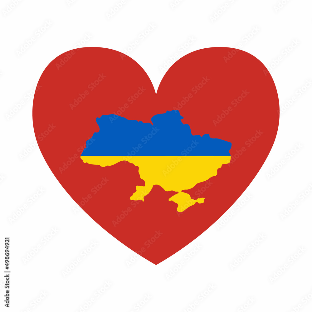 Naklejka premium Stop War in Ukraine concept vector illustration. Heart, love for Ukraine, Ukrainian flag and map illustration. Save Ukraine from Russia. Vector illustration