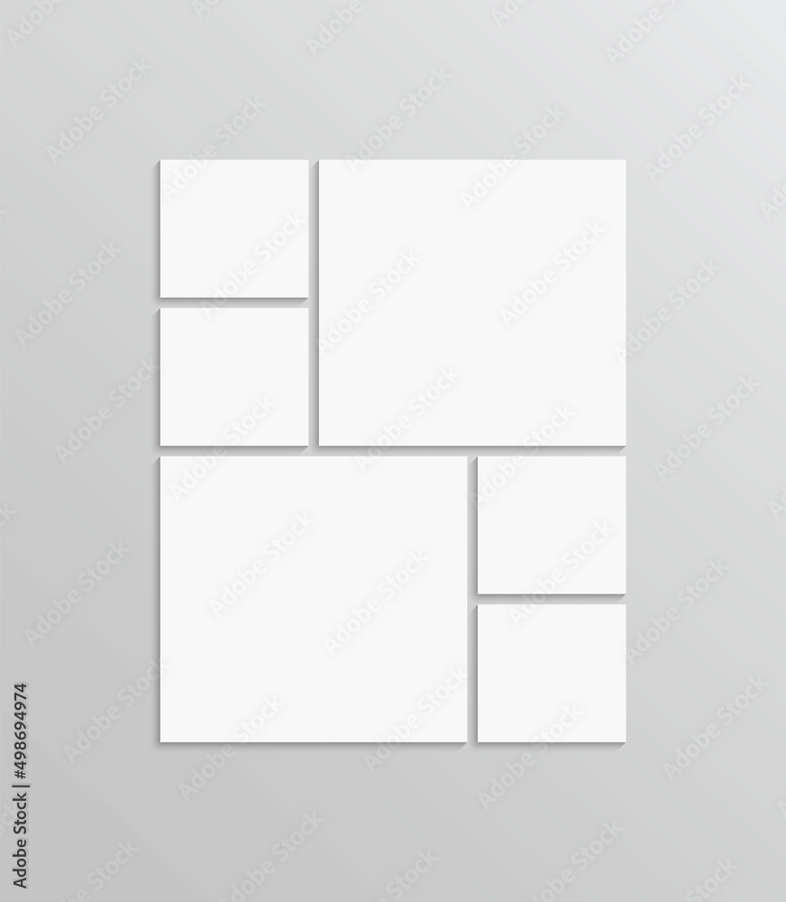 Collage template. Moodboard layout. Photo mood board grid. Mosaic pictures. Frame images. Album brandboard. Modern gallery banner. Organised portfolio. Presentation background. Vector illustration Collage template. Moodboard layout. Photo mood board grid. Mosaic pictures. Frame images. Album brandboard. Modern gallery banner. Organised portfolio. Presentation background. Vector illustration