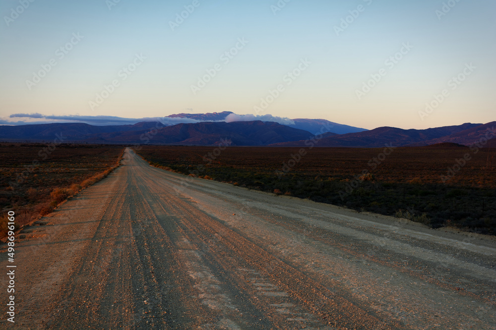 Sunrise gravel road in Tankwa Karoo National Park