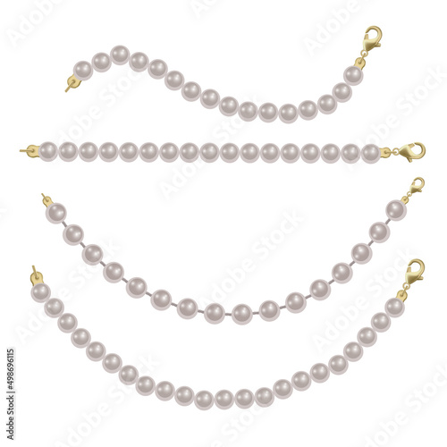 Realistic pearl bead chain. pearl necklace on white background