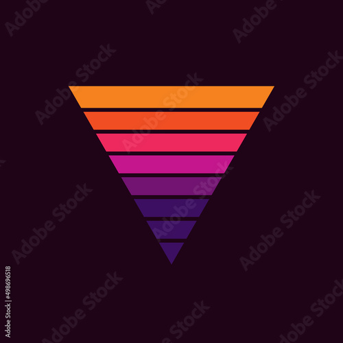 Vintage triangular sunset in the style of the 80s. Vector background. A design element.
