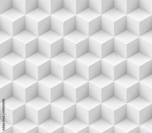 3d cube seamless pattern. Model of white cube with shadow. Geometric shapes background.