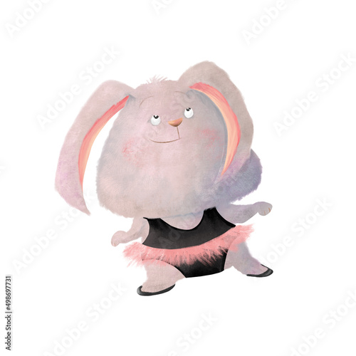Cute lovely baby bunny ballerina in a pink tutu. Adorable cartoon character. Baby shower design.