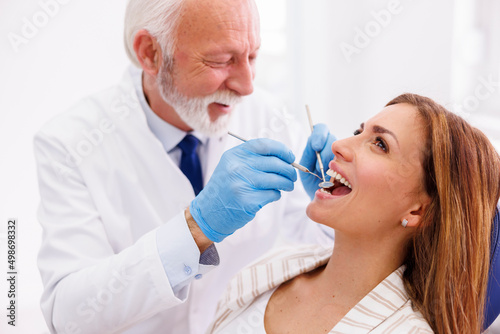 Woman at dental checkup at dentist office