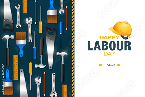 1st May Happy Labour Day, International workers day, toolbox instrument 