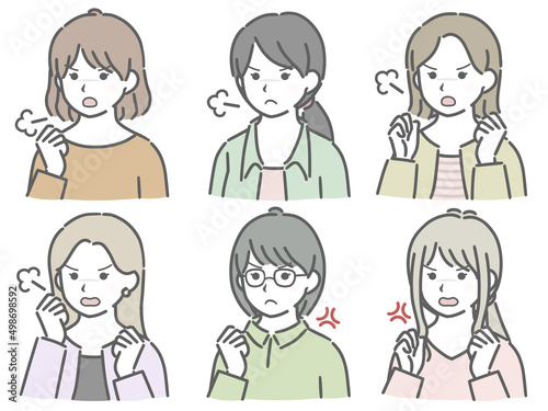 怒る若い女性の斜め向き上半身セット（私服）