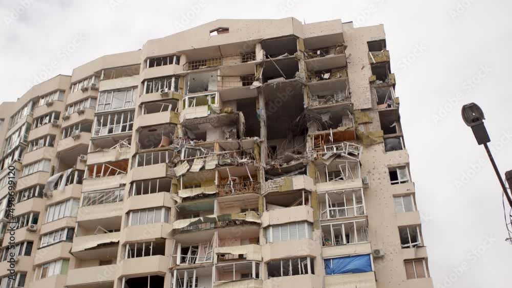 4k video of damaged ruined multi-storey house in ukrainian city Chernihiv near Kyiv on north of Ukraine. Ruins during War of Russia against Ukraine. Walls of ruined building by enemy aircraft troops 4k video of damaged ruined multi-storey house in ukrainian city Chernihiv near Kyiv on north of Ukraine. Ruins during War of Russia against Ukraine. Walls of ruined building by enemy aircraft troops
