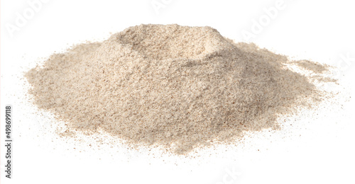 Raw rye flour isolated on white background.