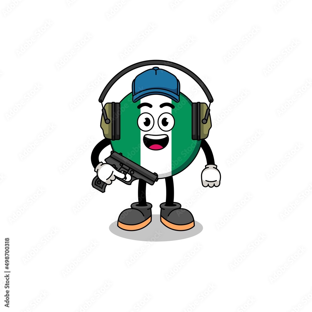 Character mascot of nigeria flag doing shooting range Character mascot of nigeria flag doing shooting range