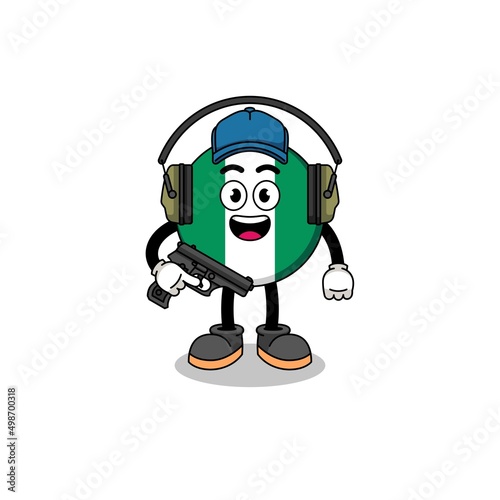 Character mascot of nigeria flag doing shooting range