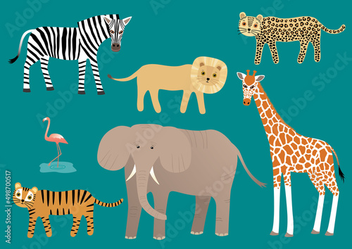Fototapeta Naklejka Na Ścianę i Meble -  Set of tropical animals. Simple vector illustration.