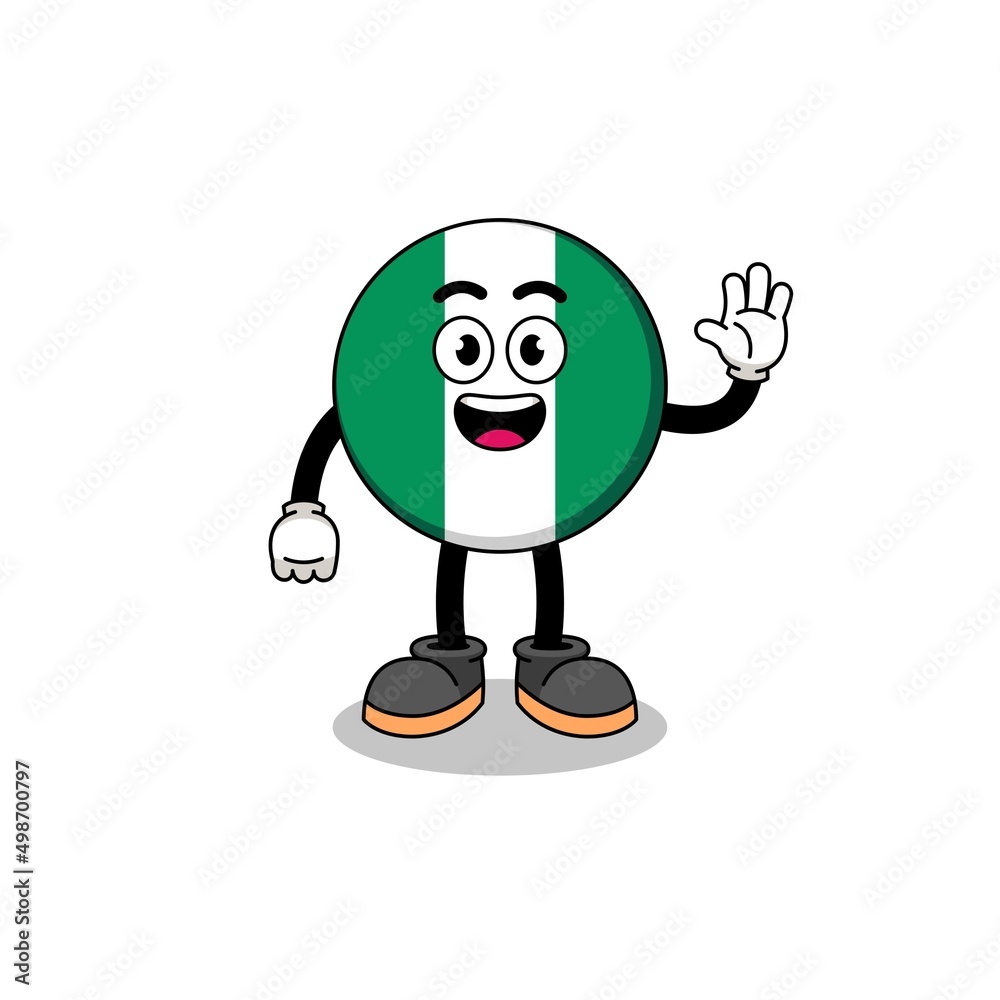 nigeria flag cartoon doing wave hand gesture