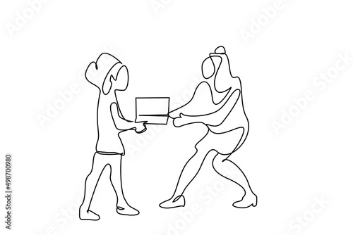 two sisters fighting over laptop and tablet