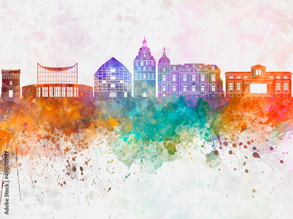 Gorzow skyline in watercolor background