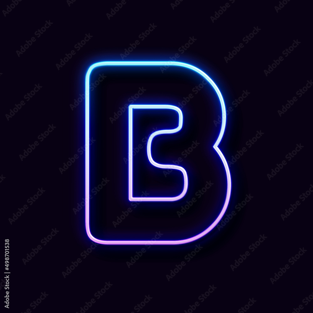 Bright Neon Font. Letter B, on Black Background. Bright Neon Font. Letter B, on Black Background.