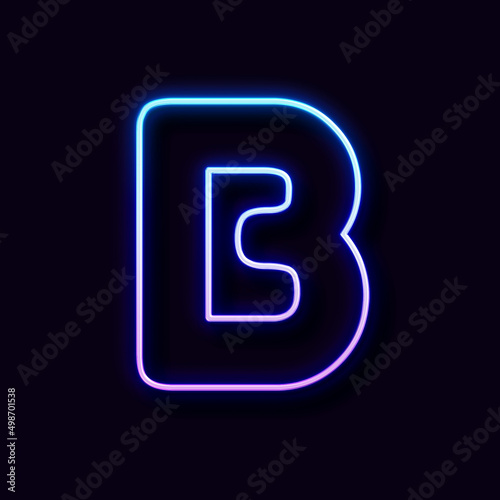 Bright Neon Font. Letter B, on Black Background.