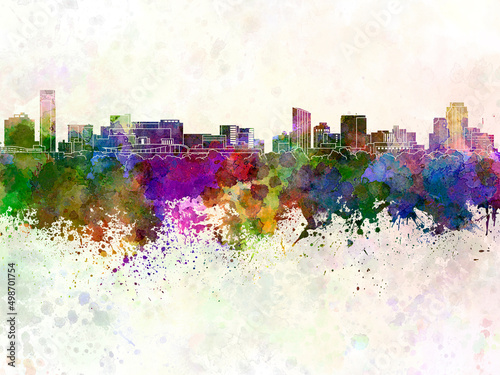 Grand Rapids skyline in watercolor background photo