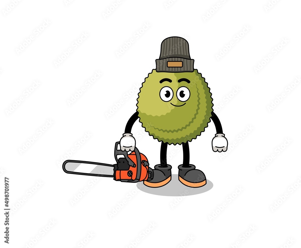 Fototapeta premium durian fruit illustration cartoon as a lumberjack