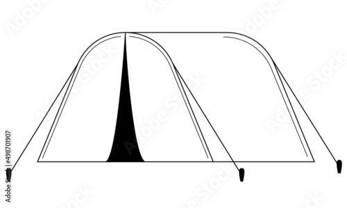 Hand drawn tourist tent. Equipment used during hiking and traveling. Doodle style. Vector
