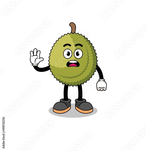 durian fruit cartoon illustration doing stop hand