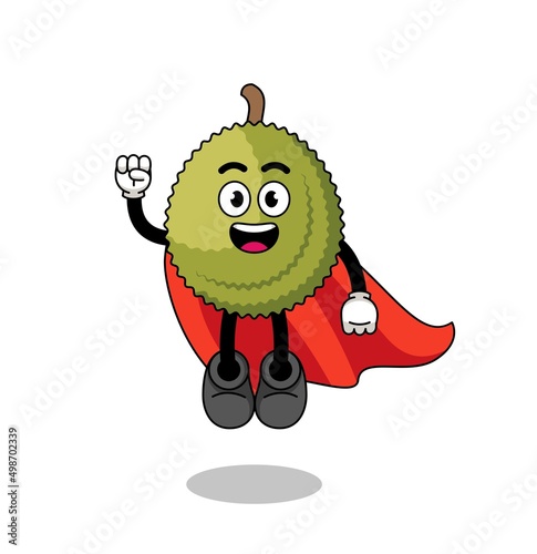 durian fruit cartoon with flying superhero