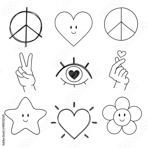 Peace drawn isolated sketch hand icon vector. Peaceful doodle clipart. Hand gesture V sign for victory Symbol heart hand