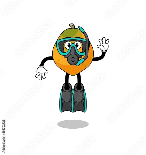 Character cartoon of papaya fruit as a diver