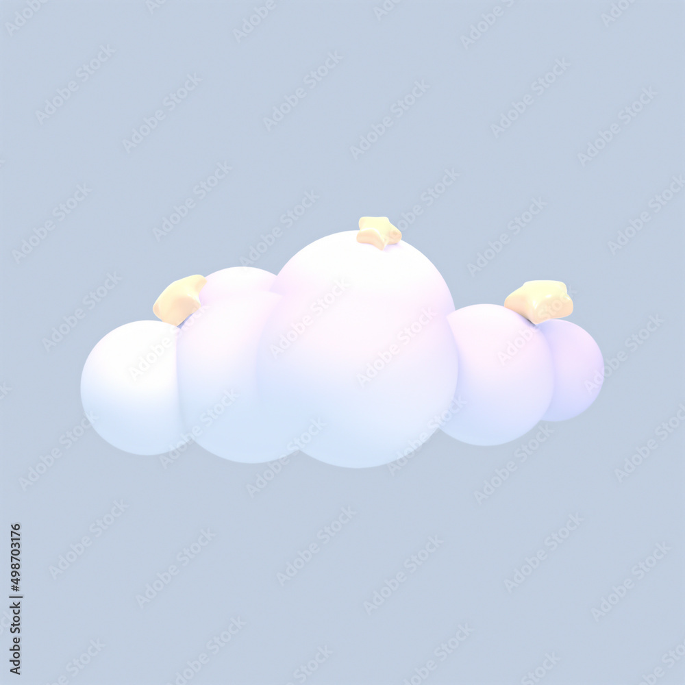 3d rendered cartoon cloud with stars object.