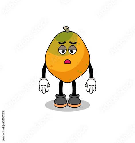 papaya fruit cartoon with fatigue gesture