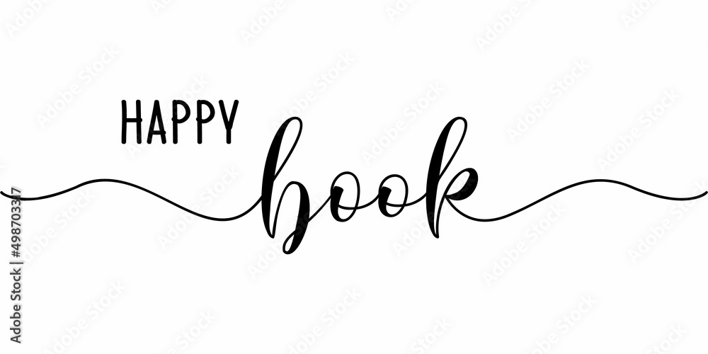 Happy Book - continuous one line calligraphy with white background