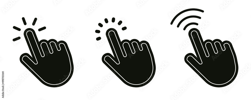 Fototapeta premium Pointer cursor сomputer mouse icon. Clicking cursor, pointing hand clicks icons. Click cursor - stock vector.