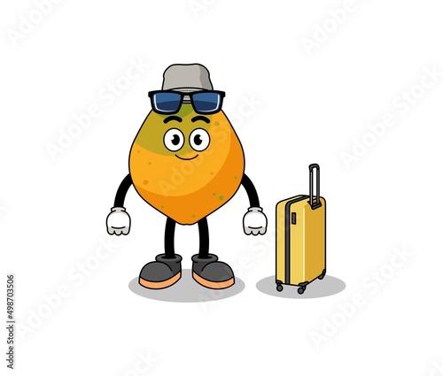 papaya fruit mascot doing vacation
